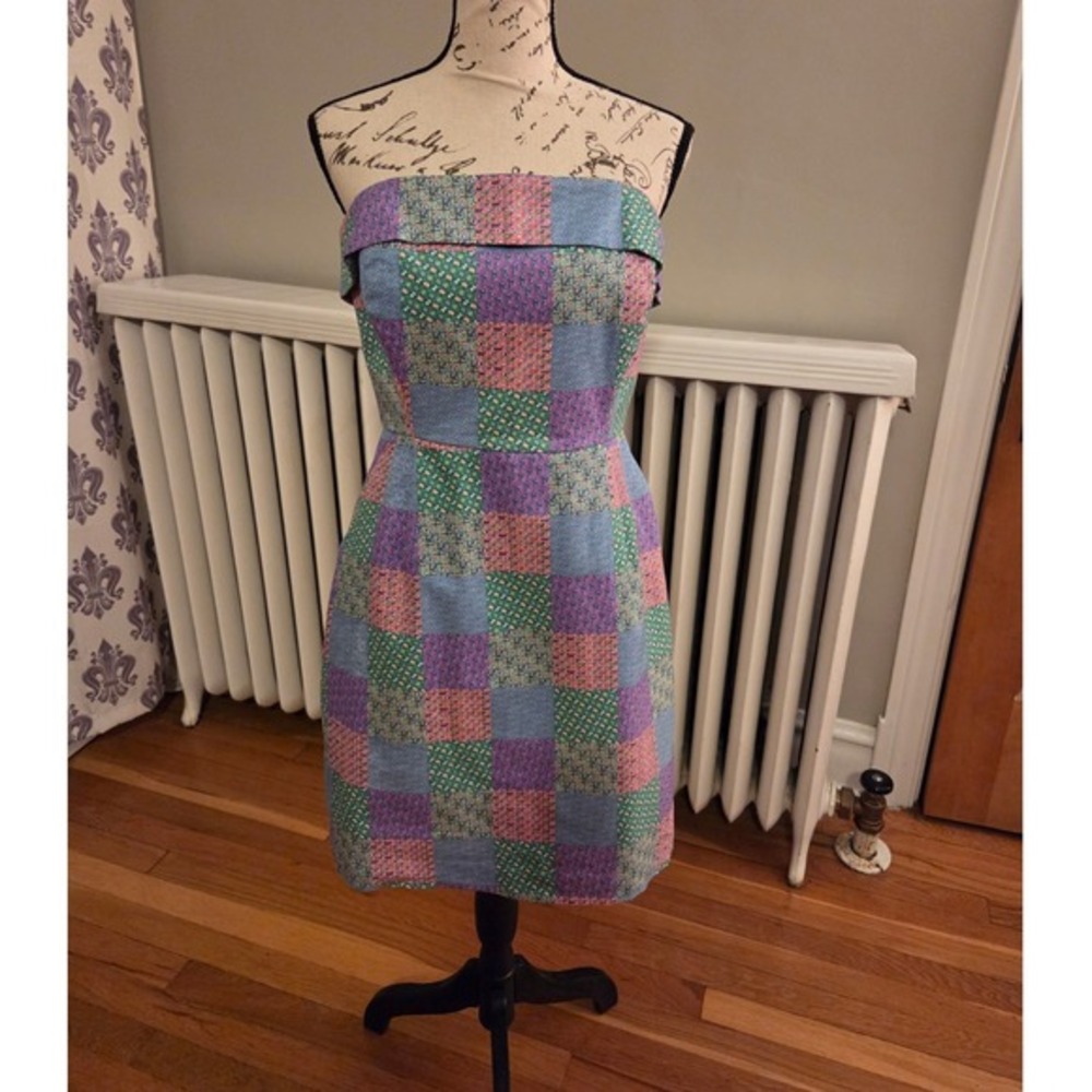 Vineyard Vines Pastel Cotton Patchwork Strapless Mini Dress Derby Print Sz 4 - Picture 3 of 13